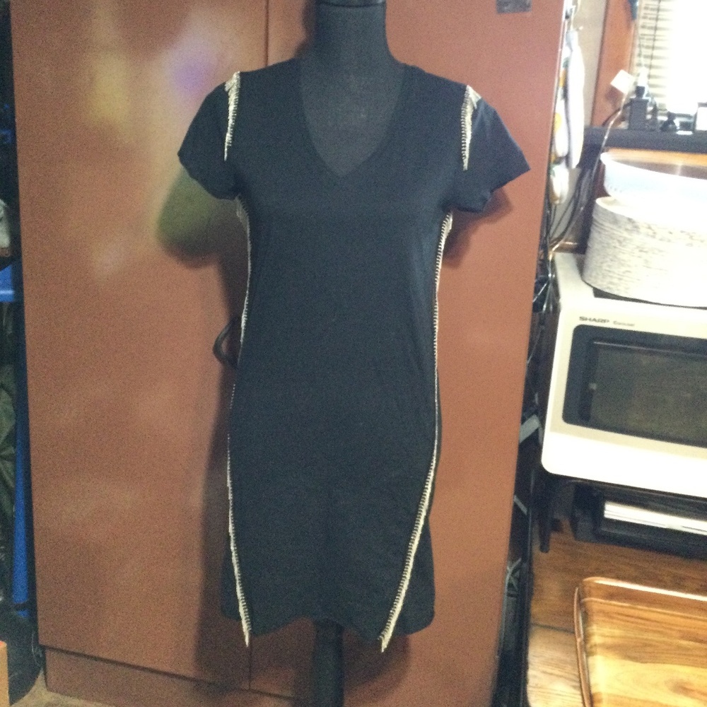 All Saints- Black T-shirt dress with silver fringe Size:small
